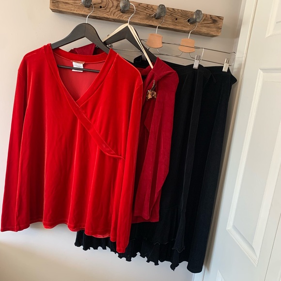 Kim & Co Dresses & Skirts - NWOT / Dressy Bundle / 2 Red Blouses + 2 Black Midi Skirts